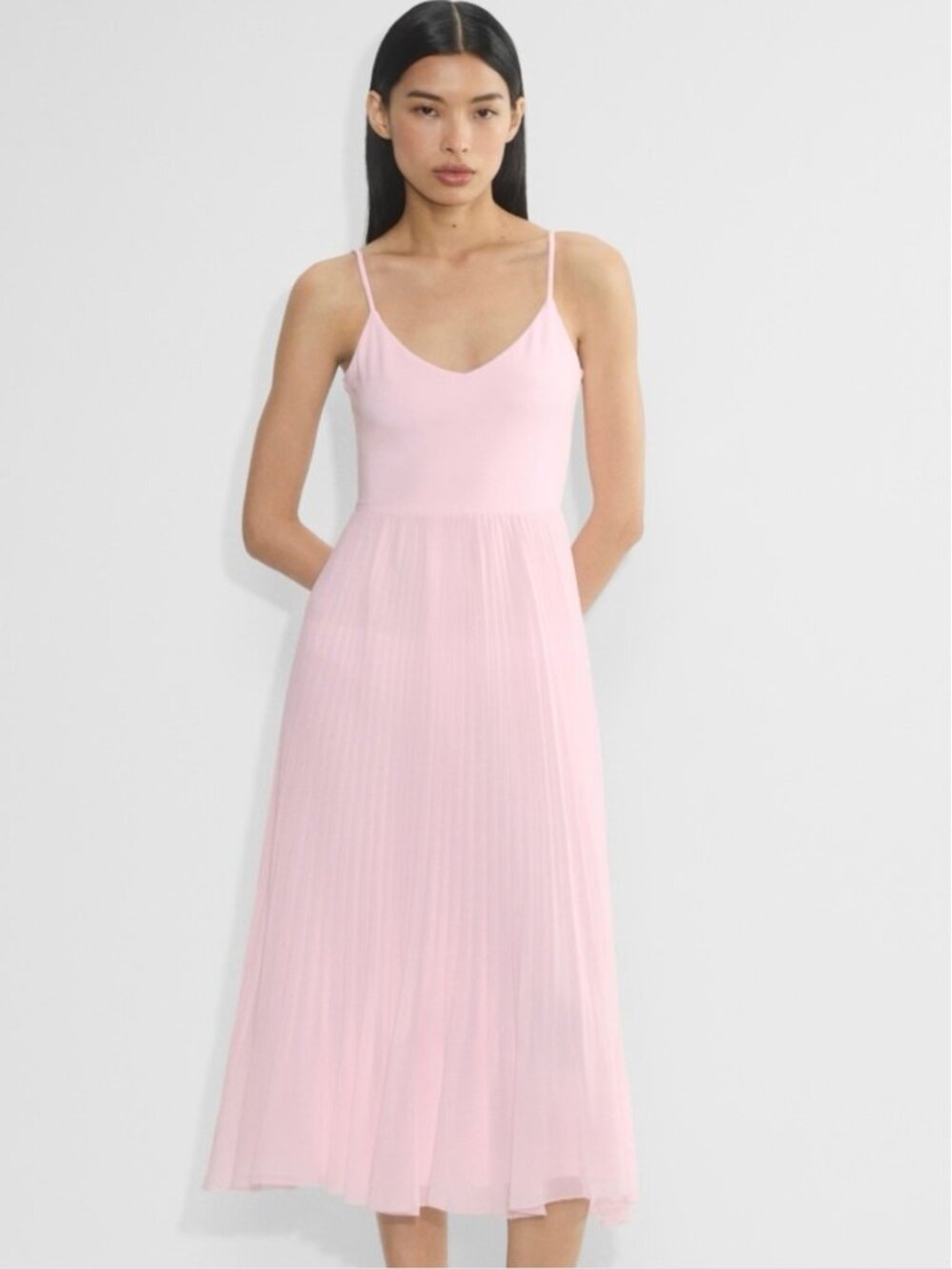 Aritzia Wilfred Julianne Pleated Midi Dress Pink